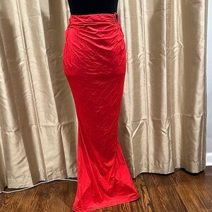 Oh Polly Red Maxi Skirt with Heart Hardware